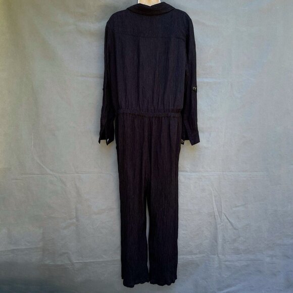 Soft Surroundings 3CW86 Cannes Black Textured Gauze One-Piece Jumpsuit LP - Picture 2 of 6